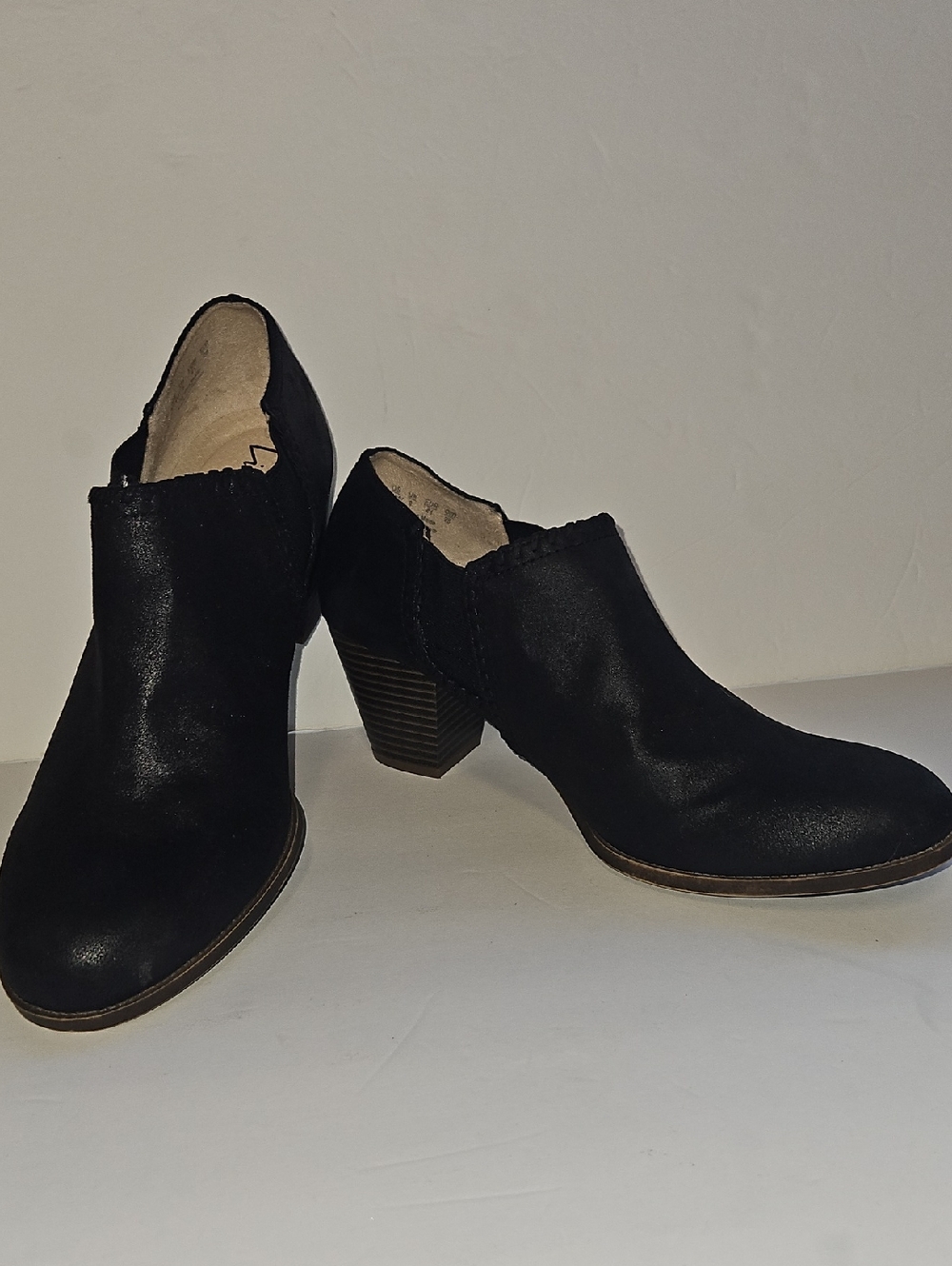 Velocity Black Slip-On Ankle Booties with Stacked Heel